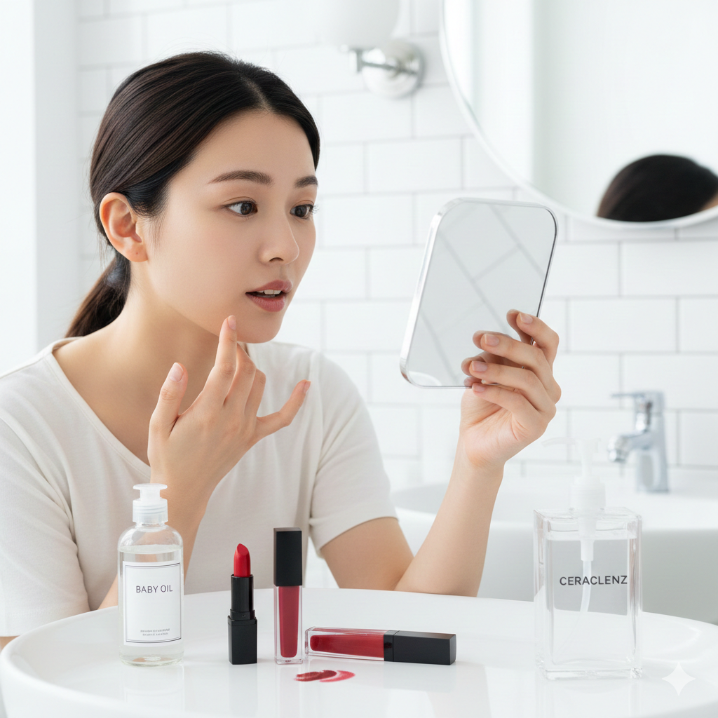 ベビーオイルを使ったオイル洗顔で口紅、ティントは落ちる?落ちない？セラクレンズではどう？原因と対策を解説！